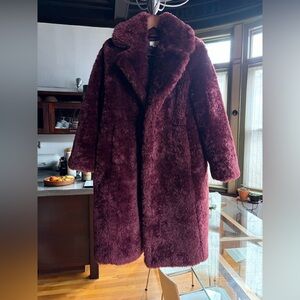 NEW Boden Plush Teddy Coat in Deep Burgundy Size 4P